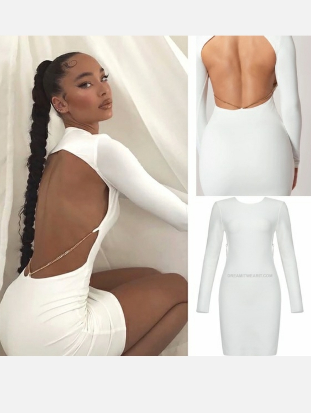 MESHKI WHITE ALORA CHAIN DETAIL BACK MINI DRESS SIZE SMALL